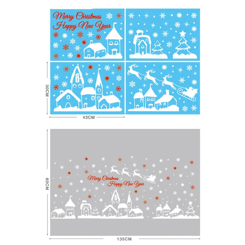 Christmas Glass Stickers Home Decor Ornaments Xmas Snowflake Santa Claus Door Shop Window Sticker New Year Christmas Decoration