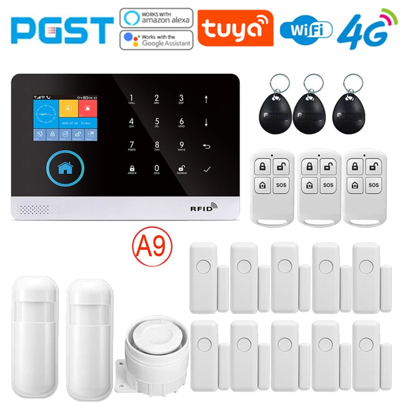 PGST latest version alarm system, WiFi, 4G, Tuya smart home security alarm, Alexa intelligent voice control, APP push function