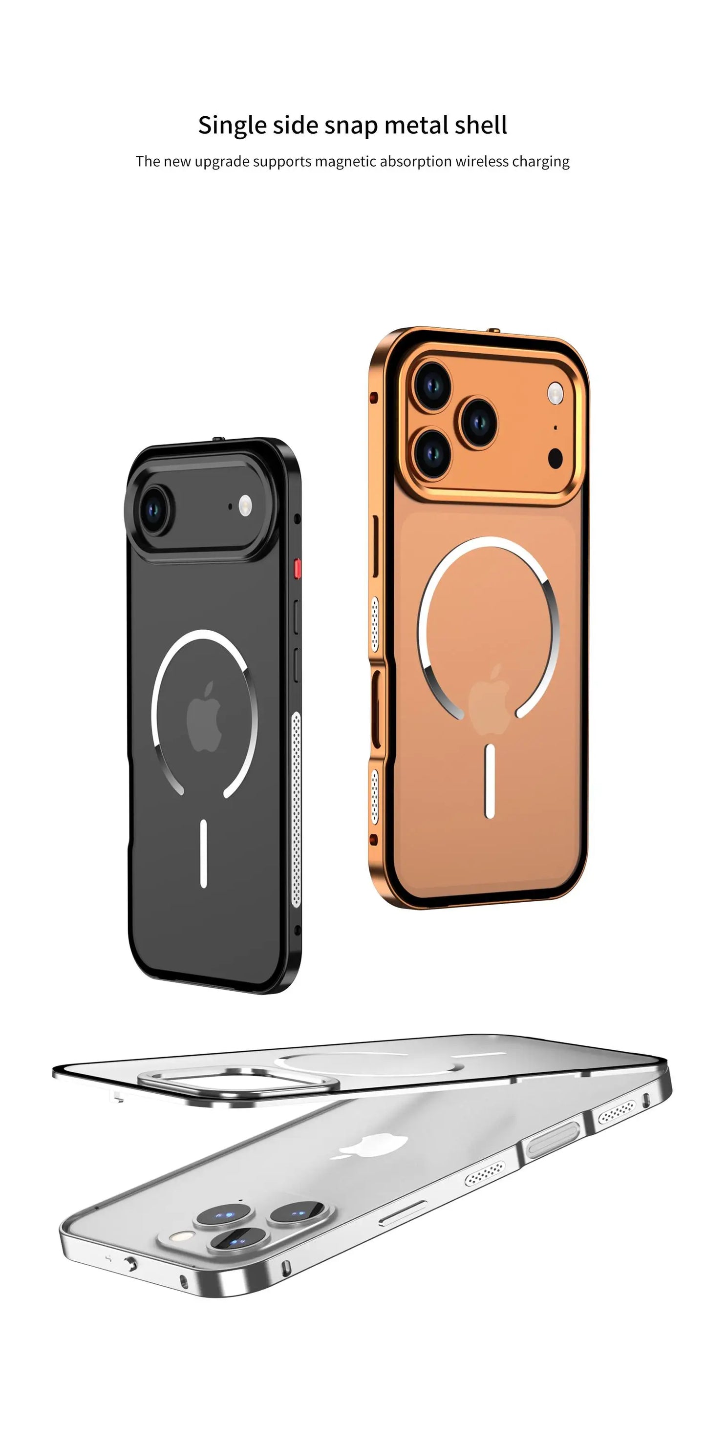 Metal Frame Removable Phone Case For iPhone 17 Pro Max 17Air For Magsafe Wireless Charging Aluminum Alloy Lens Matte Back Cover