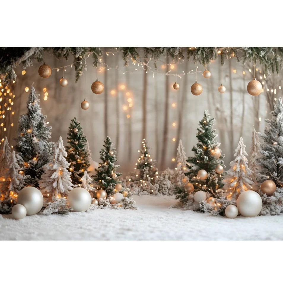 Christmas Photography Backdrop Pine Trees Gold Bells Xmas Baby Kids Portrait Photocall Background Decor Photo Studio Supplies