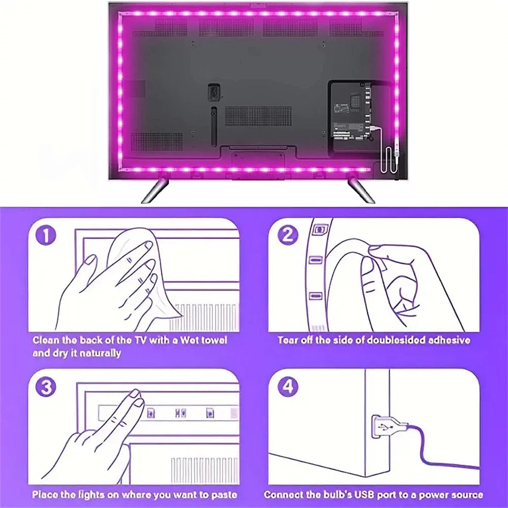 USB LED Strip Lights Bluetooth App Control LED Lights for TV RGB 5050 Flexible Ribbon Diode Tape TV Backlight Room Decoration