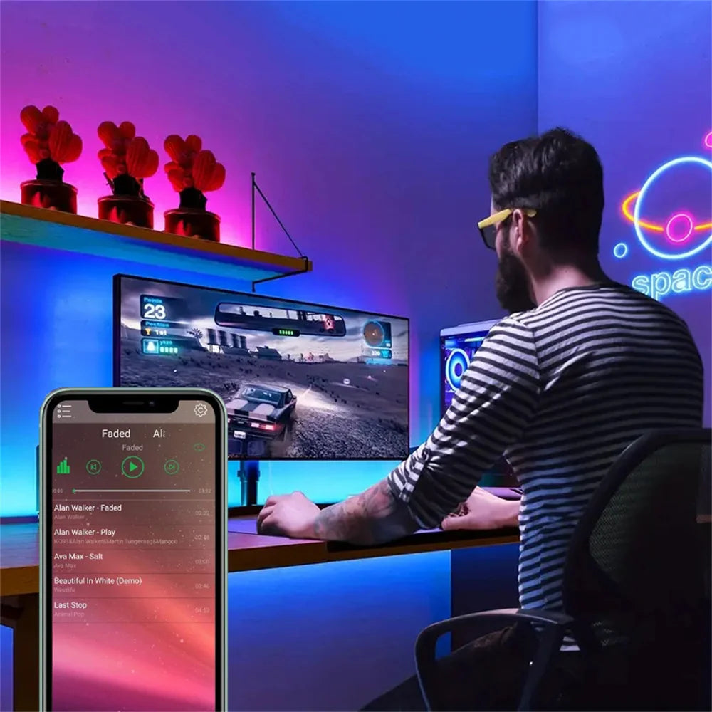 USB LED Strip Lights Bluetooth App Control LED Lights for TV RGB 5050 Flexible Ribbon Diode Tape TV Backlight Room Decoration