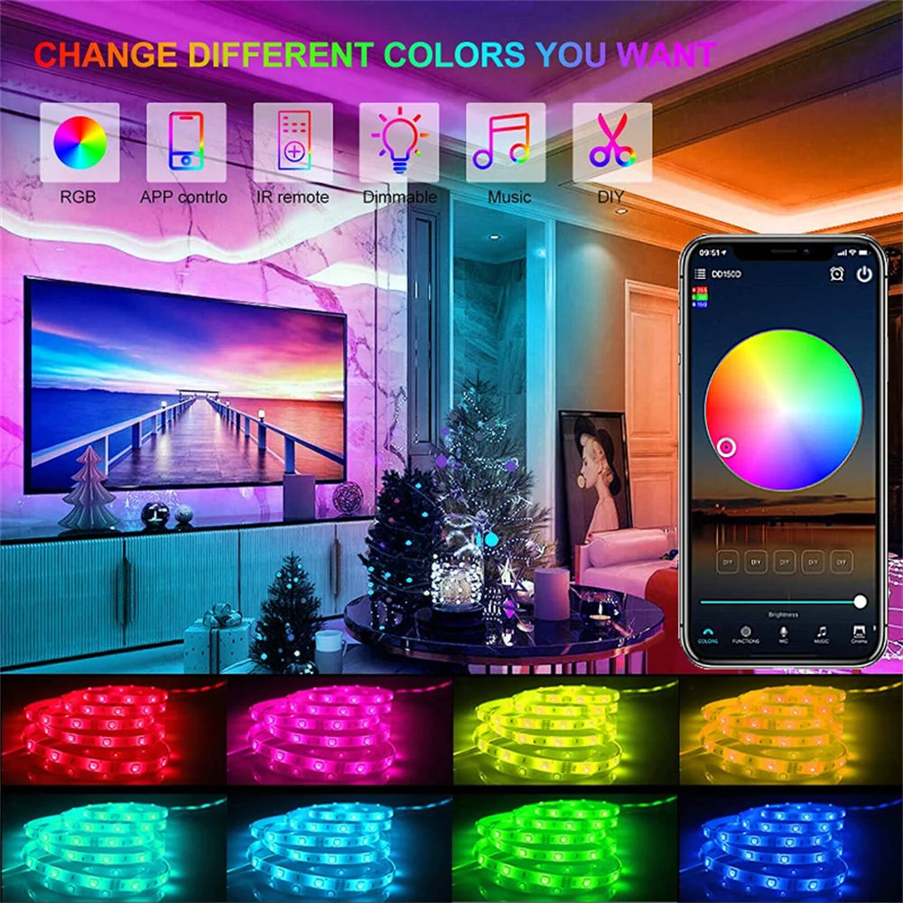 USB LED Strip Lights Bluetooth App Control LED Lights for TV RGB 5050 Flexible Ribbon Diode Tape TV Backlight Room Decoration
