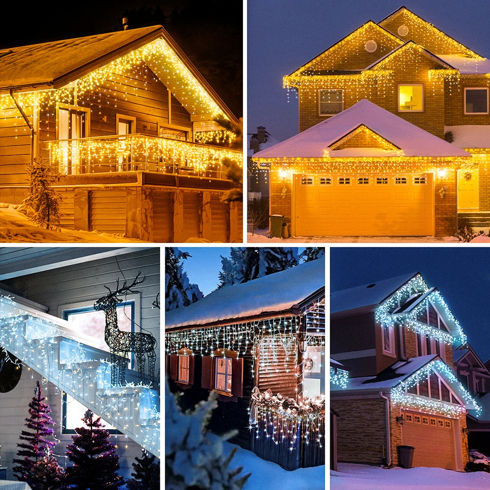 LED Icicle Lights 10m Holiday Fairy String Lights With 8 Mode For Bedroom Garden Outdoor Street Garland Festival Christmas Decor