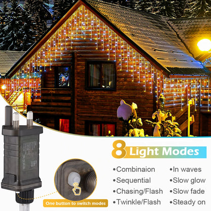 LED Icicle Lights 10m Holiday Fairy String Lights With 8 Mode For Bedroom Garden Outdoor Street Garland Festival Christmas Decor