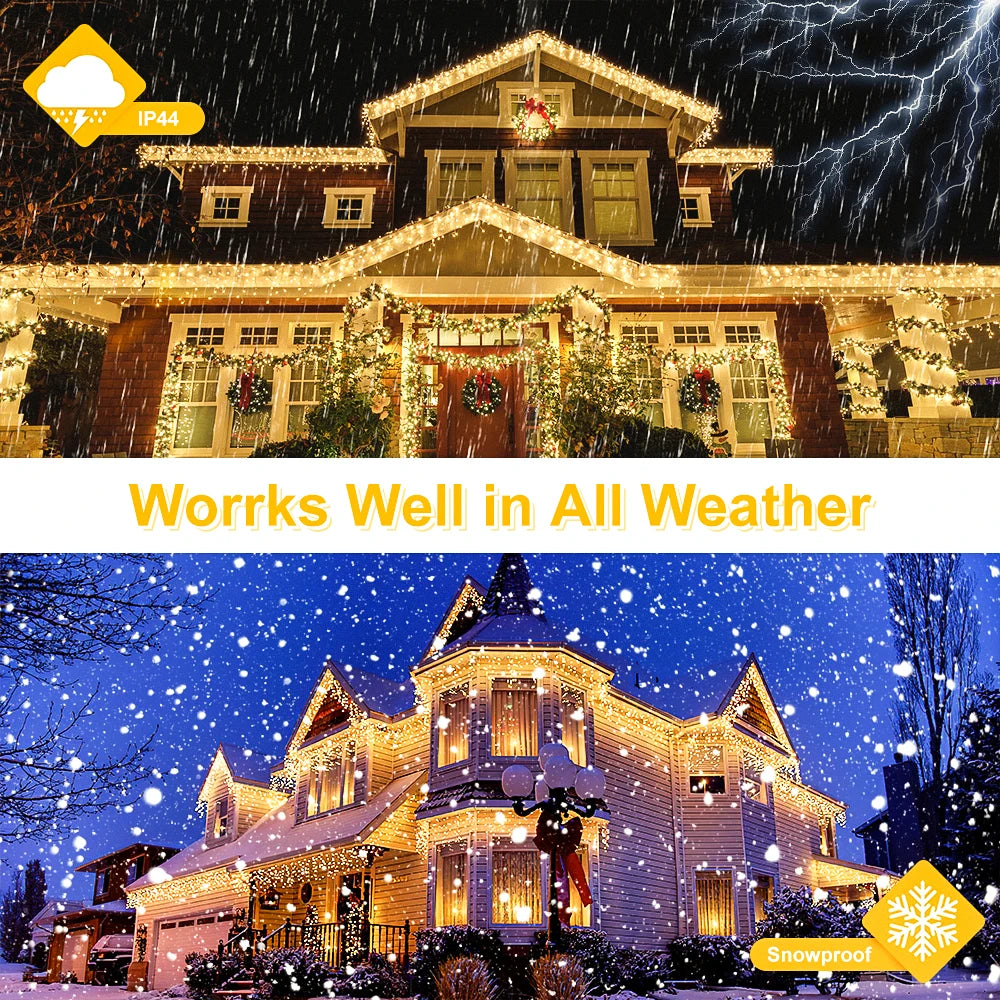 LED Icicle Lights 10m Holiday Fairy String Lights With 8 Mode For Bedroom Garden Outdoor Street Garland Festival Christmas Decor