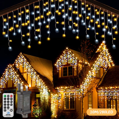 LED Icicle Lights 10m Holiday Fairy String Lights With 8 Mode For Bedroom Garden Outdoor Street Garland Festival Christmas Decor