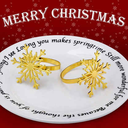 6Pc Silver/Gold Snowflake Napkin Rings Dinner Napkin Rings Holder for Christmas Holiday New Year Wedding Party Table Decoration