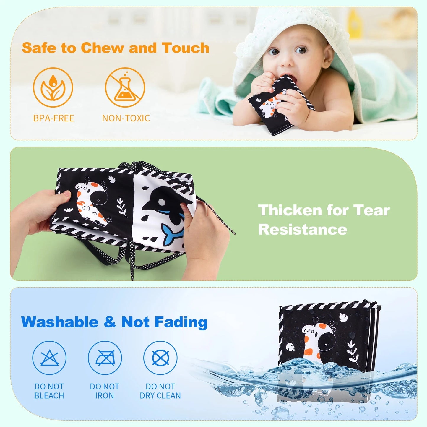 Sensory Cloth Book Baby Toys 0 12 Months Newborn Bed Crib Bumper Black and White Animal Quiet Books Montessori Baby Book Toys