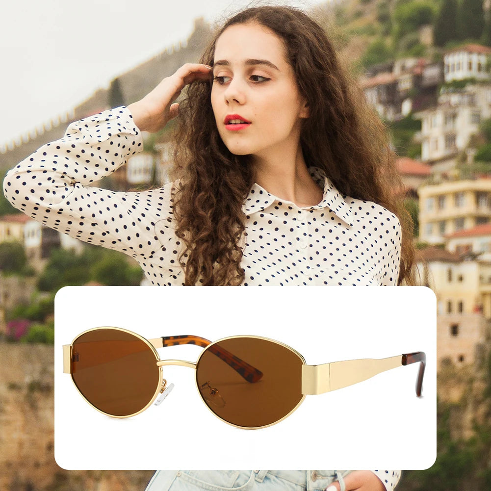 Classic Vintage Oval Sunglasses New Elliptical Frame Metal Frame Personalized Sunglasses Outdoor Shades Uv400 Trendy Fancy Gift