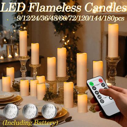 9-180PCS Flameless LED Candles for Wedding Artificial Candles LED Pillar Candle for Concert Decor Battery Powered with Remote
