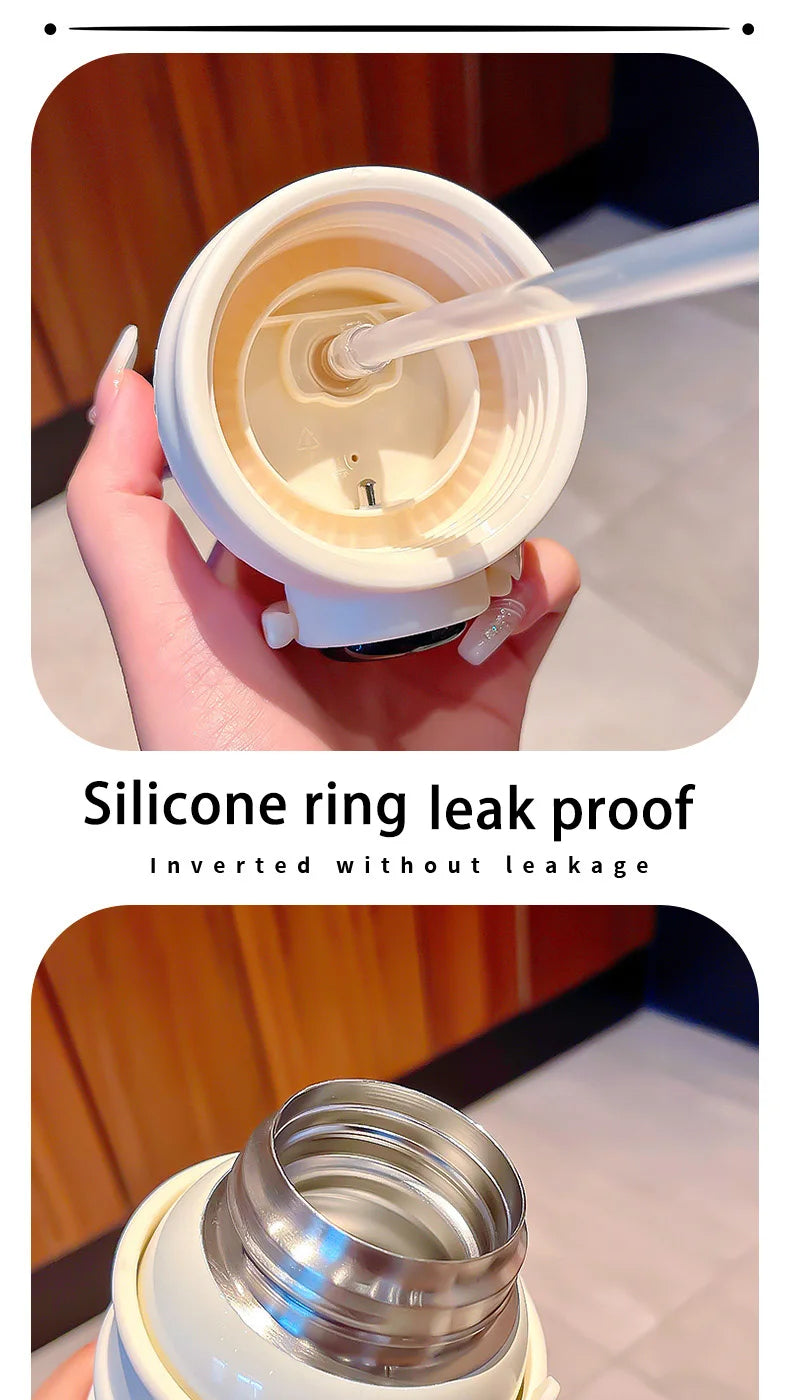 500ml Stainless Steel Thermal Water Bottle For Kids Cartoon Children Thermos Mug With Straw Leak-Proof Insulated Cup Drinkware