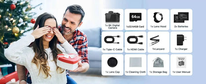 8K Digital Camera for Photography Autofocus WiFi 88MP Vlogging Camera with Dual-Lens 16X Digital Zoom Touch Screen Travel Camera