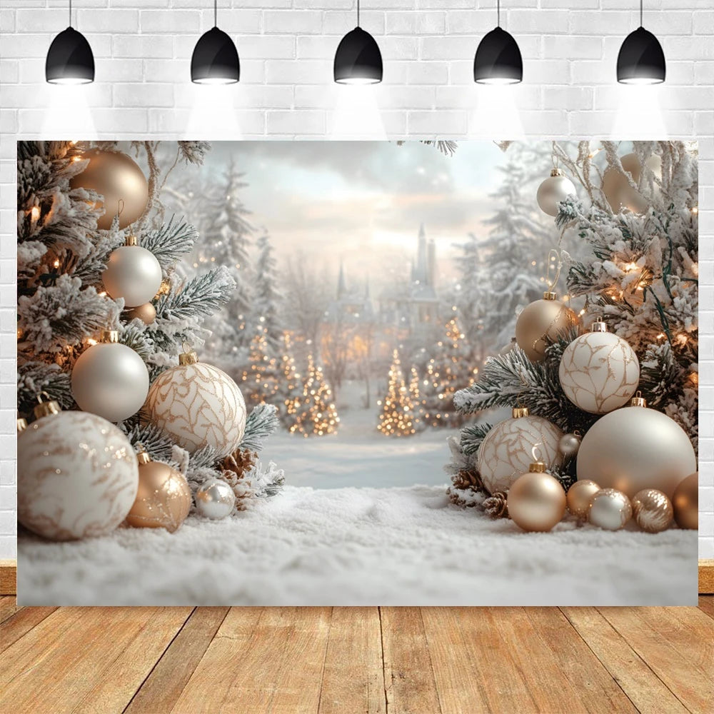 Christmas Photography Backdrop Pine Trees Gold Bells Xmas Baby Kids Portrait Photocall Background Decor Photo Studio Supplies