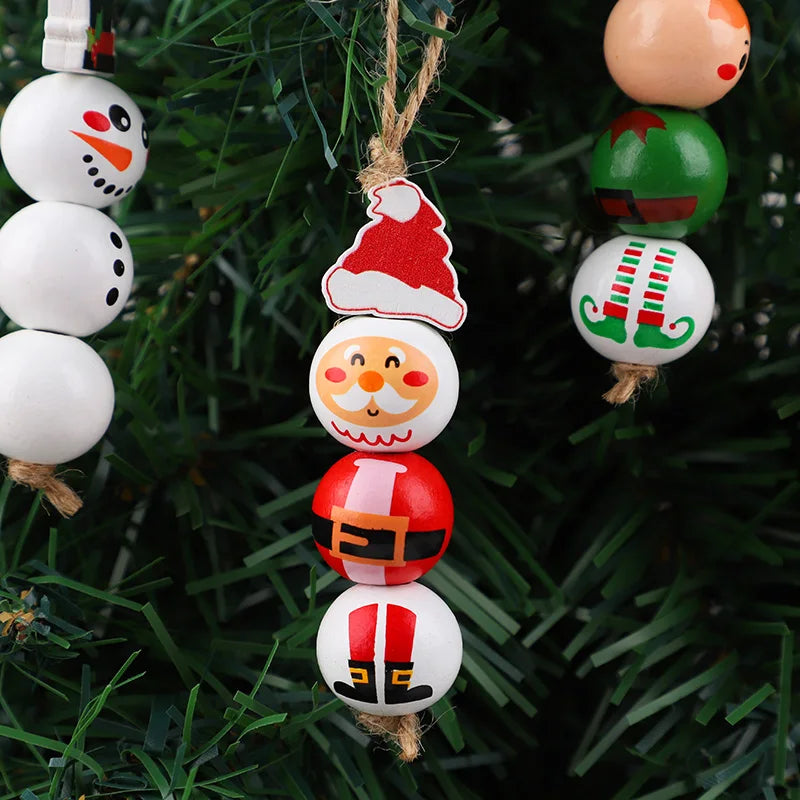 48/80Pcs DIY Christmas Wooden Beads Set Santa Snowman Elf Garland Xmas Tree Hanging Pendants New Year Party Home Decoration Gift