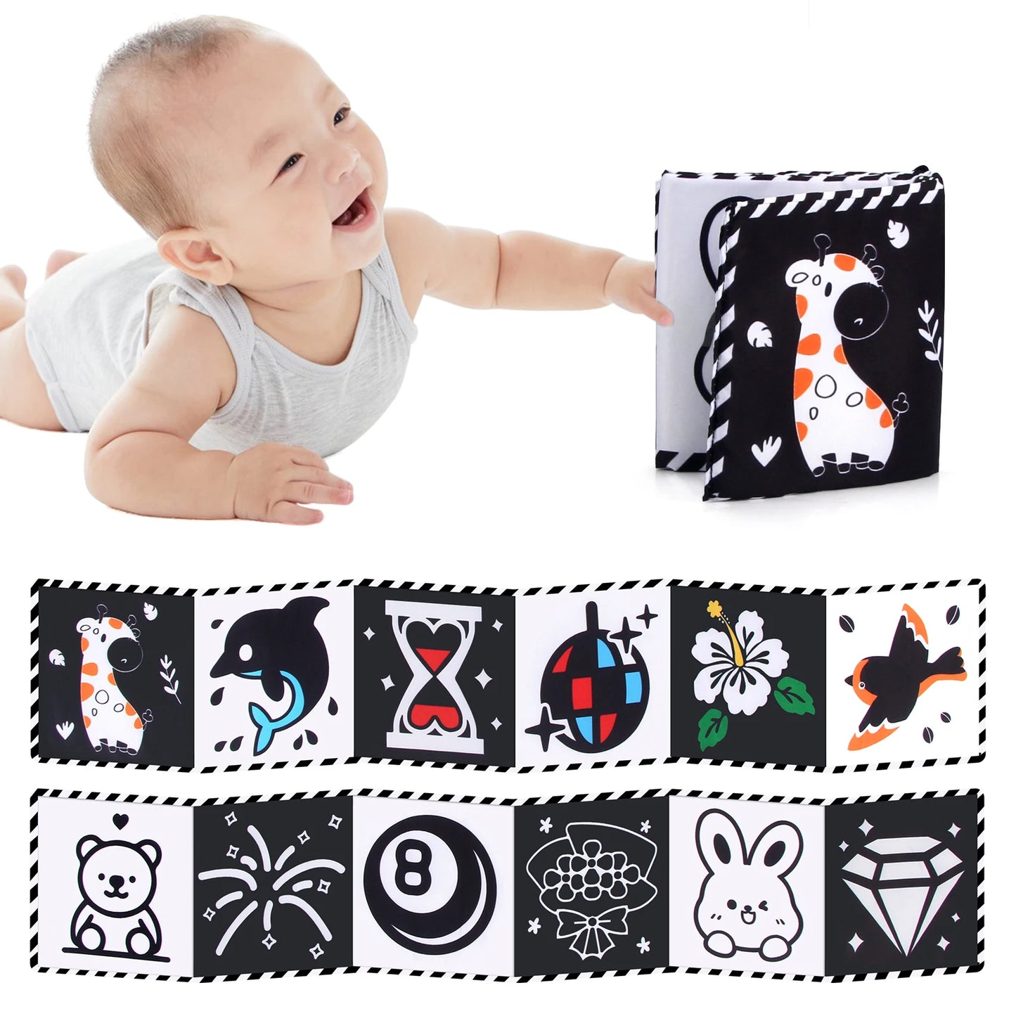 Sensory Cloth Book Baby Toys 0 12 Months Newborn Bed Crib Bumper Black and White Animal Quiet Books Montessori Baby Book Toys