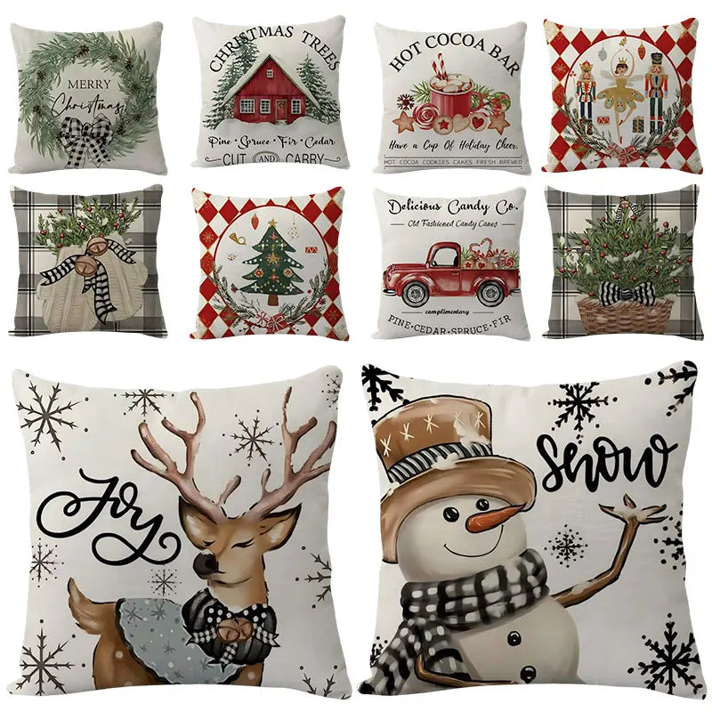 45*45cm Linen Merry Christmas Cushion Cover Sofa Throw Pillowcase Christmas Decoration For Home Gift Xmas Ornament New Year 2025