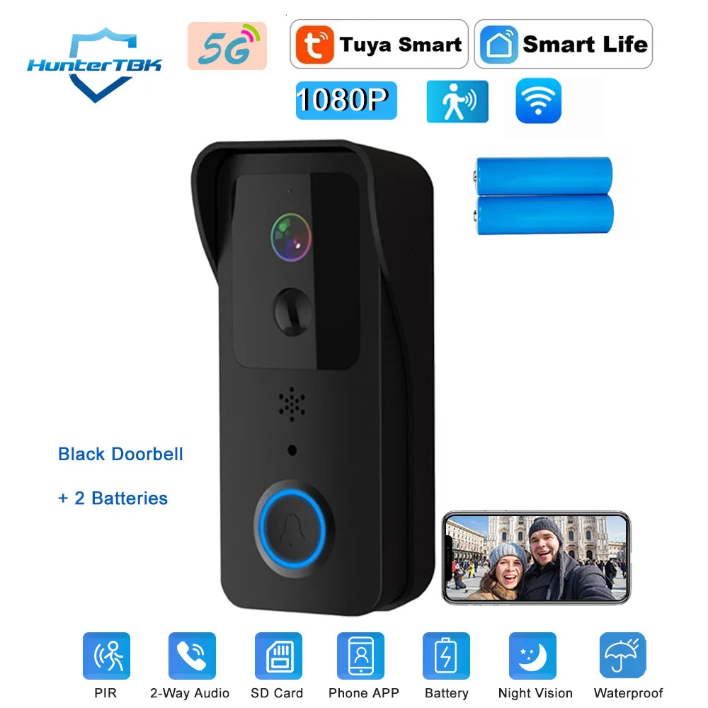 5G 2.4G WiFi Video Doorbell 1080P Tuya Smart Outdoor Wireless Intercom Waterproof Wireless Camera Ringing Bell