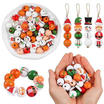 48/80Pcs DIY Christmas Wooden Beads Set Santa Snowman Elf Garland Xmas Tree Hanging Pendants New Year Party Home Decoration Gift