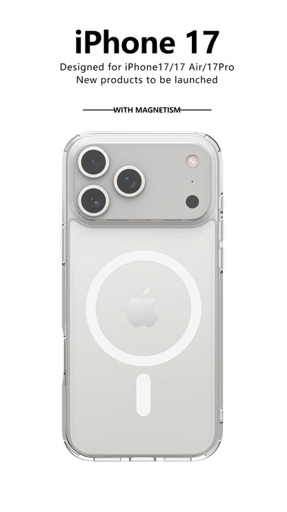 Shockproof For Magsafe Clear Magnetic Wireless Charge Case For iPhone 17 Air 17 Pro Max Hybird Hard Acrylic Back Cover Bumper