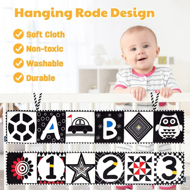 Sensory Cloth Book Baby Toys 0 12 Months Newborn Bed Crib Bumper Black and White Animal Quiet Books Montessori Baby Book Toys