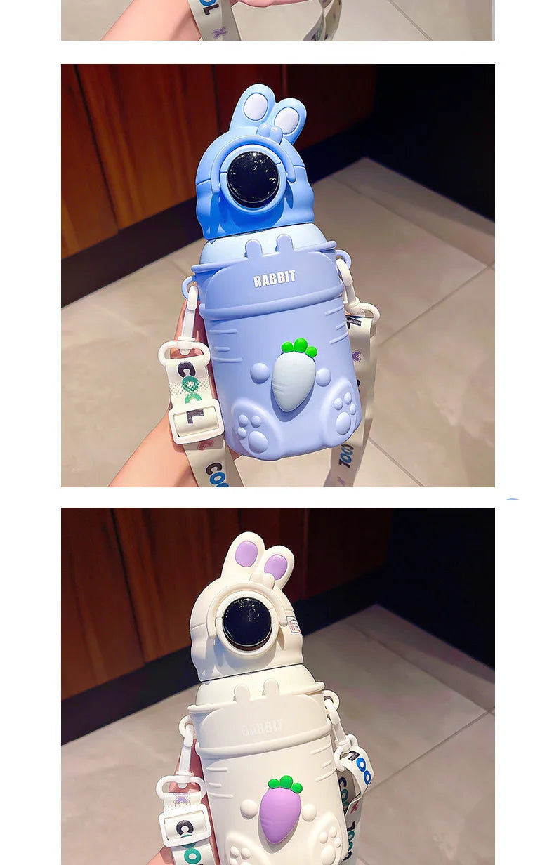 500ml Stainless Steel Thermal Water Bottle For Kids Cartoon Children Thermos Mug With Straw Leak-Proof Insulated Cup Drinkware