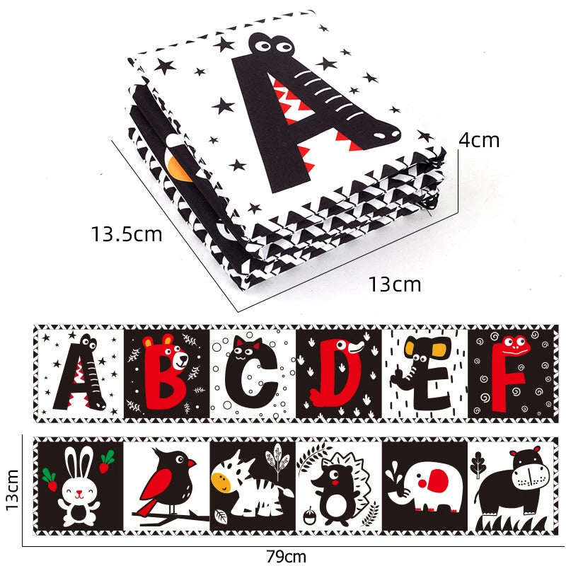 Sensory Cloth Book Baby Toys 0 12 Months Newborn Bed Crib Bumper Black and White Animal Quiet Books Montessori Baby Book Toys