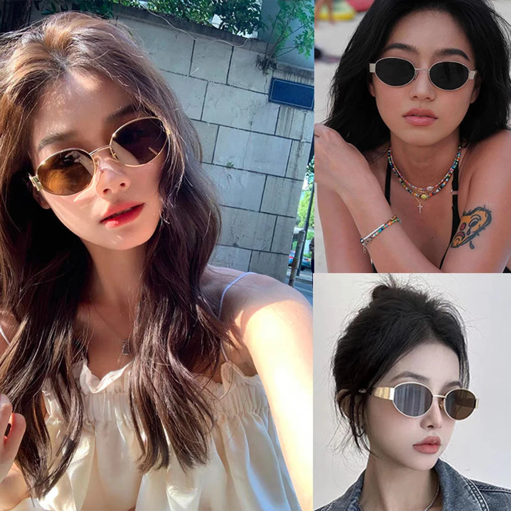 Classic Vintage Oval Sunglasses New Elliptical Frame Metal Frame Personalized Sunglasses Outdoor Shades Uv400 Trendy Fancy Gift