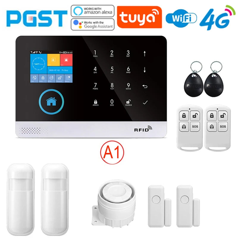 PGST latest version alarm system, WiFi, 4G, Tuya smart home security alarm, Alexa intelligent voice control, APP push function