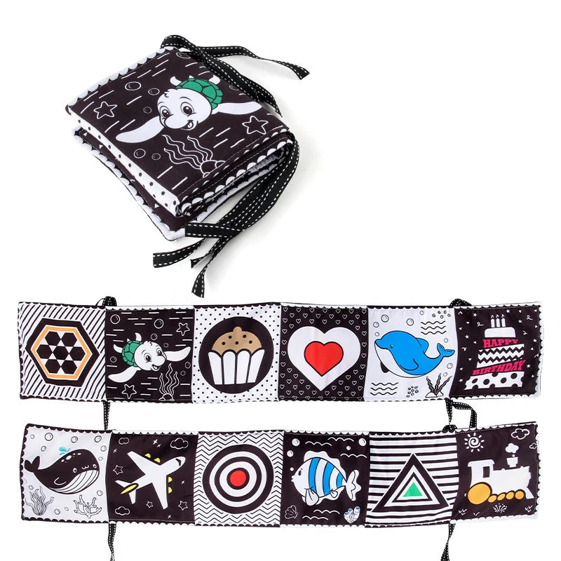 Sensory Cloth Book Baby Toys 0 12 Months Newborn Bed Crib Bumper Black and White Animal Quiet Books Montessori Baby Book Toys