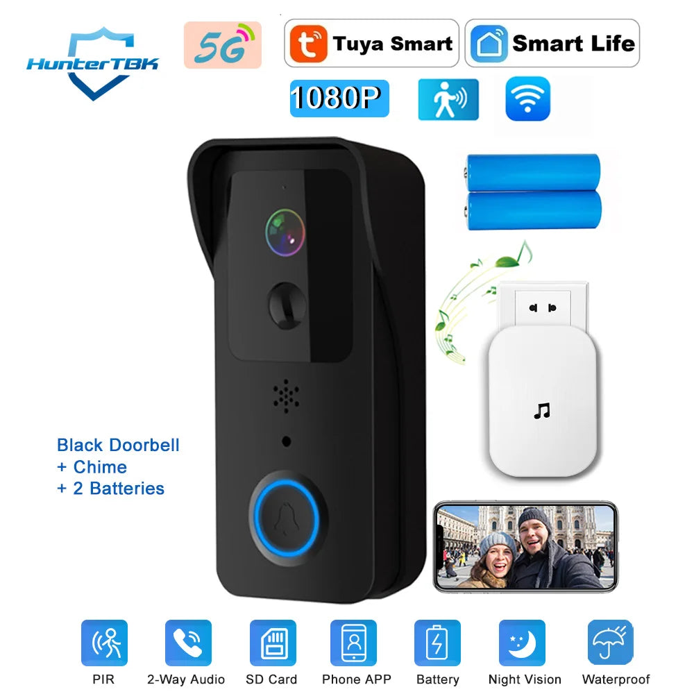 5G 2.4G WiFi Video Doorbell 1080P Tuya Smart Outdoor Wireless Intercom Waterproof Wireless Camera Ringing Bell