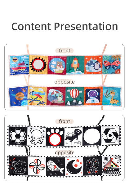 Sensory Cloth Book Baby Toys 0 12 Months Newborn Bed Crib Bumper Black and White Animal Quiet Books Montessori Baby Book Toys