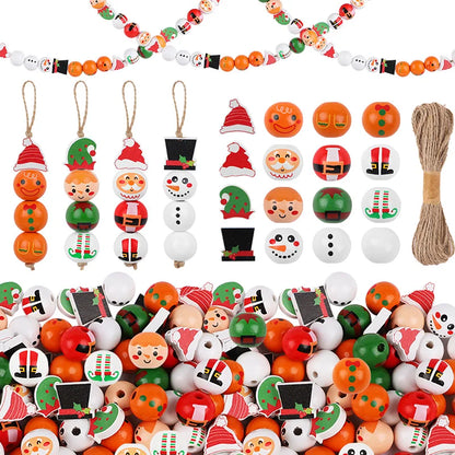 48/80Pcs DIY Christmas Wooden Beads Set Santa Snowman Elf Garland Xmas Tree Hanging Pendants New Year Party Home Decoration Gift