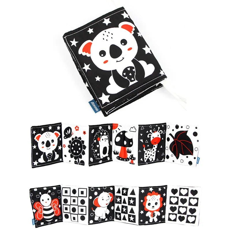 Sensory Cloth Book Baby Toys 0 12 Months Newborn Bed Crib Bumper Black and White Animal Quiet Books Montessori Baby Book Toys