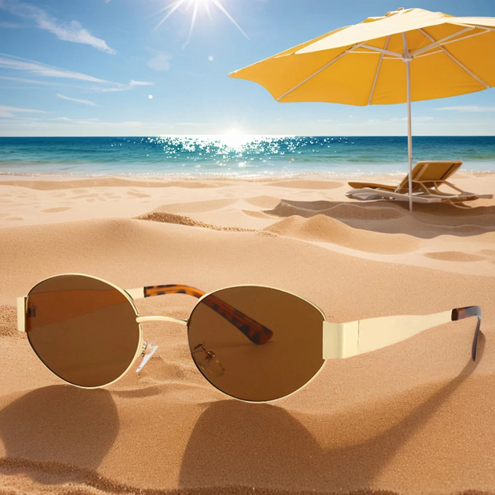 Classic Vintage Oval Sunglasses New Elliptical Frame Metal Frame Personalized Sunglasses Outdoor Shades Uv400 Trendy Fancy Gift