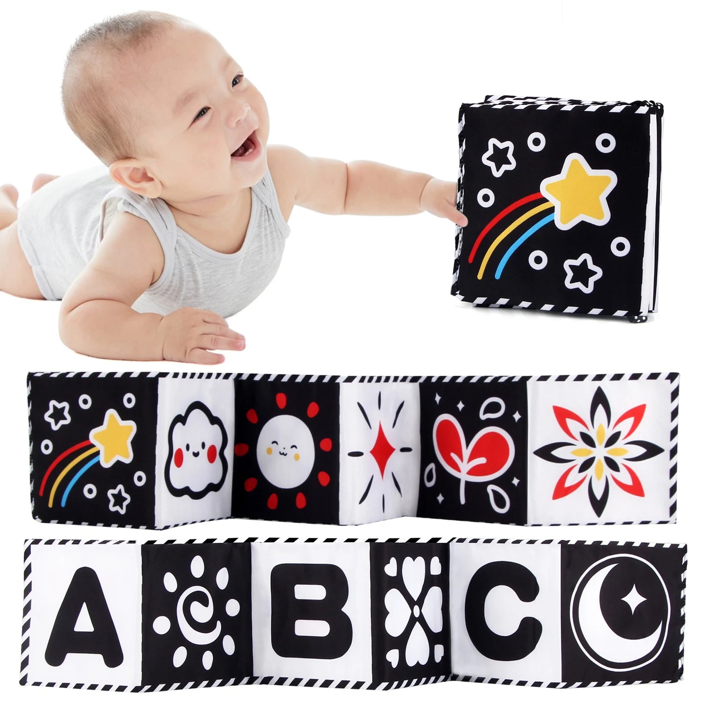 Sensory Cloth Book Baby Toys 0 12 Months Newborn Bed Crib Bumper Black and White Animal Quiet Books Montessori Baby Book Toys