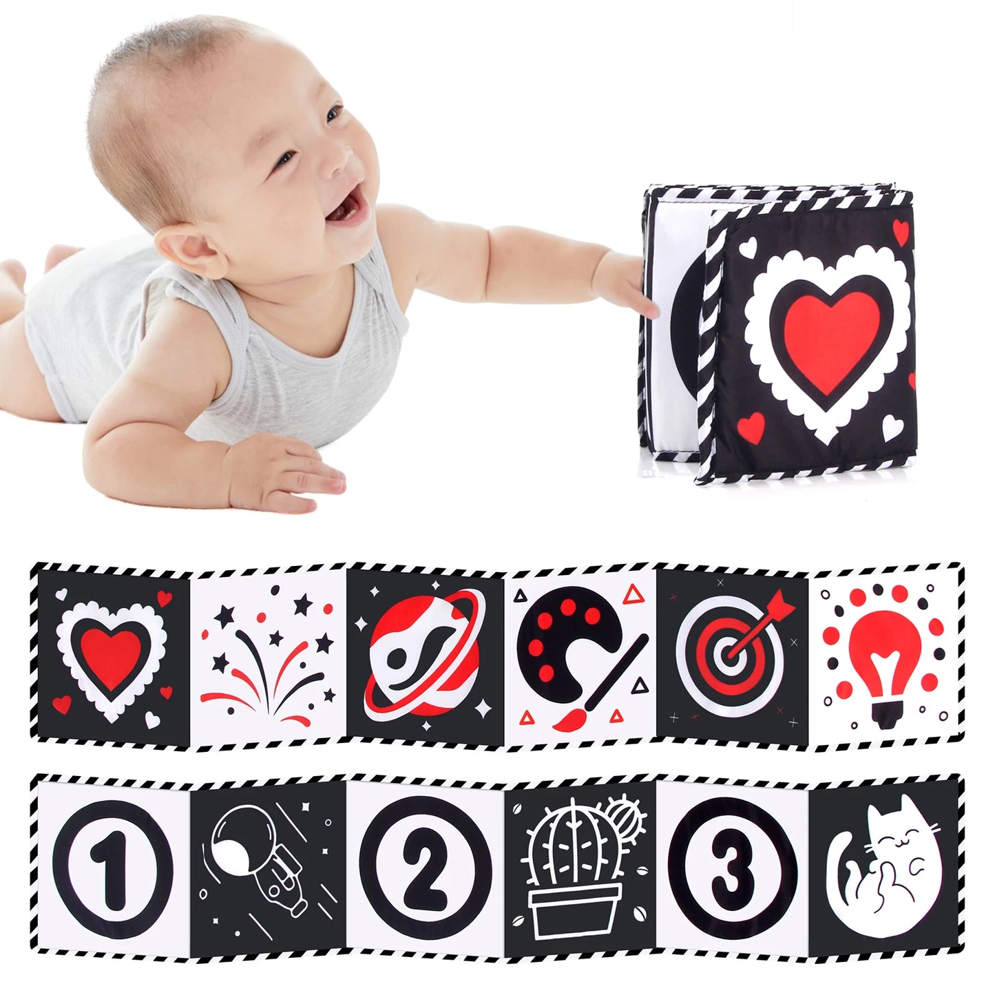 Sensory Cloth Book Baby Toys 0 12 Months Newborn Bed Crib Bumper Black and White Animal Quiet Books Montessori Baby Book Toys