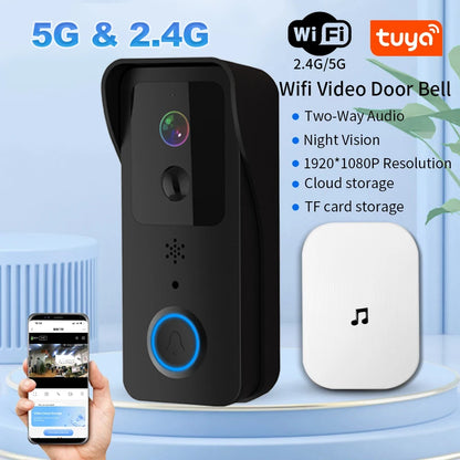 5G 2.4G WiFi Video Doorbell 1080P Tuya Smart Outdoor Wireless Intercom Waterproof Wireless Camera Ringing Bell