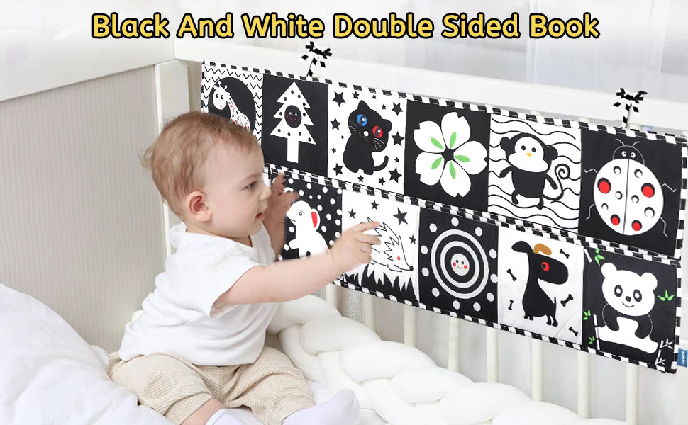 Sensory Cloth Book Baby Toys 0 12 Months Newborn Bed Crib Bumper Black and White Animal Quiet Books Montessori Baby Book Toys