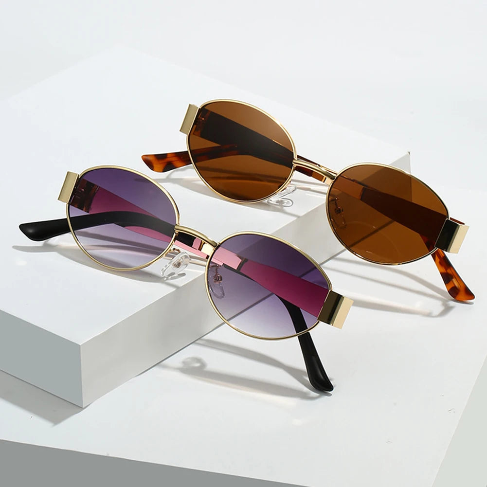 Classic Vintage Oval Sunglasses New Elliptical Frame Metal Frame Personalized Sunglasses Outdoor Shades Uv400 Trendy Fancy Gift