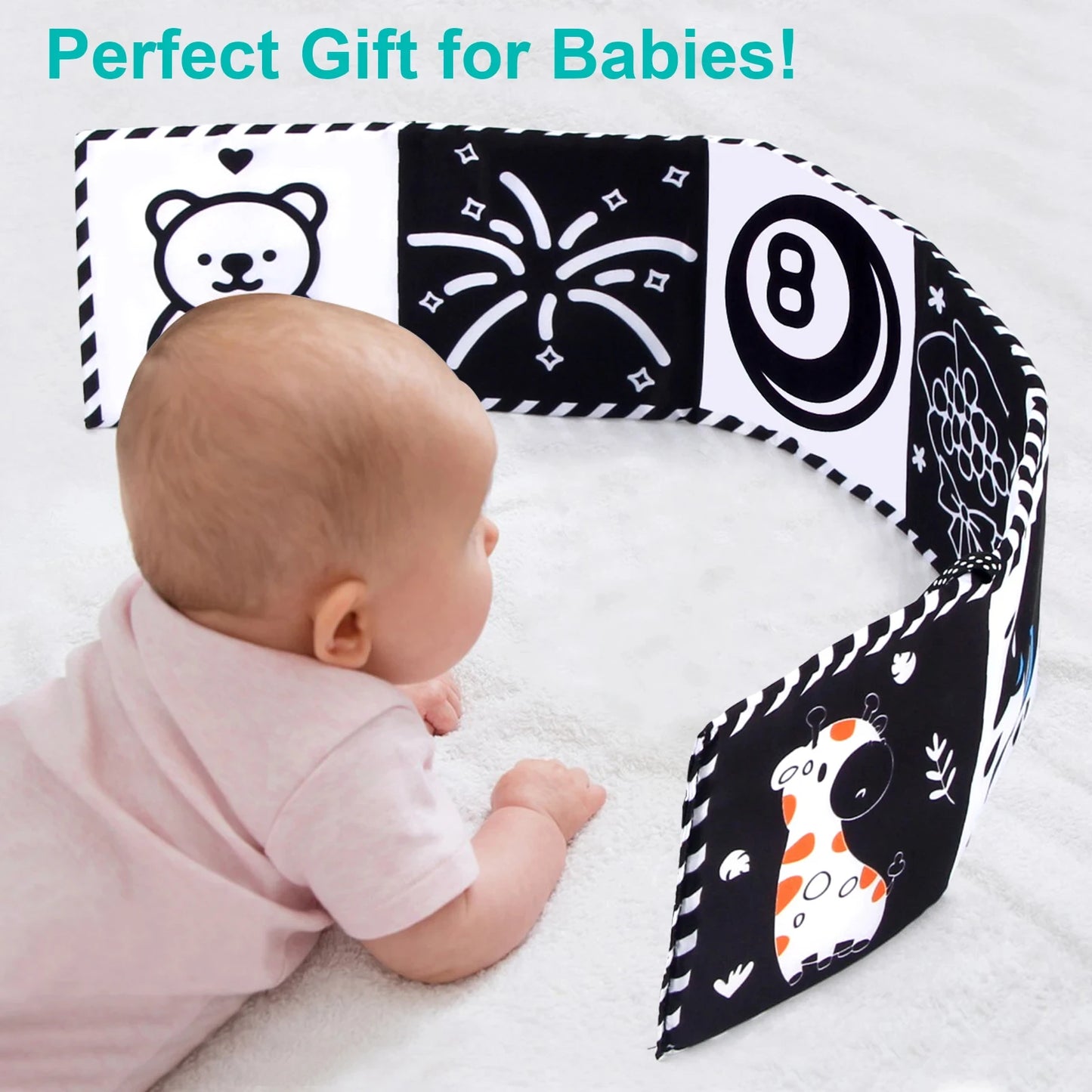 Sensory Cloth Book Baby Toys 0 12 Months Newborn Bed Crib Bumper Black and White Animal Quiet Books Montessori Baby Book Toys