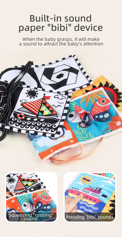 Sensory Cloth Book Baby Toys 0 12 Months Newborn Bed Crib Bumper Black and White Animal Quiet Books Montessori Baby Book Toys