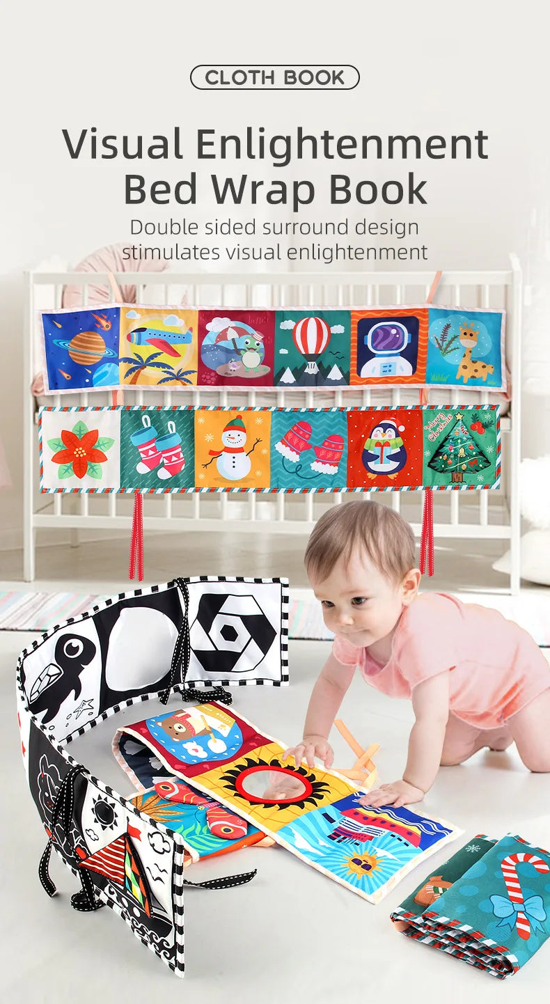 Sensory Cloth Book Baby Toys 0 12 Months Newborn Bed Crib Bumper Black and White Animal Quiet Books Montessori Baby Book Toys