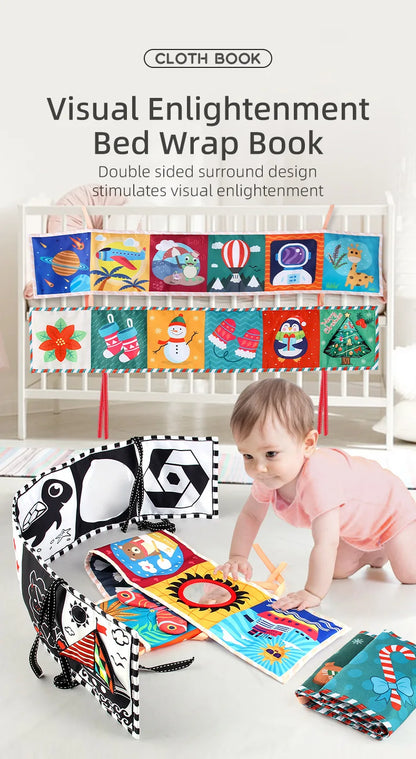 Sensory Cloth Book Baby Toys 0 12 Months Newborn Bed Crib Bumper Black and White Animal Quiet Books Montessori Baby Book Toys