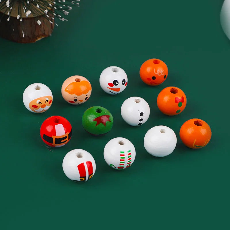 48/80Pcs DIY Christmas Wooden Beads Set Santa Snowman Elf Garland Xmas Tree Hanging Pendants New Year Party Home Decoration Gift