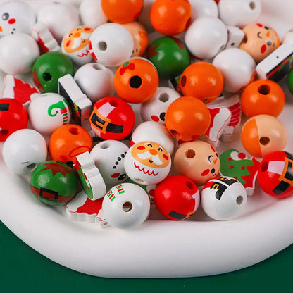 48/80Pcs DIY Christmas Wooden Beads Set Santa Snowman Elf Garland Xmas Tree Hanging Pendants New Year Party Home Decoration Gift