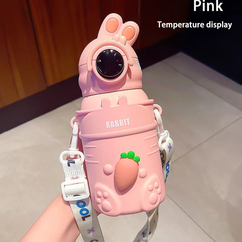 500ml Stainless Steel Thermal Water Bottle For Kids Cartoon Children Thermos Mug With Straw Leak-Proof Insulated Cup Drinkware