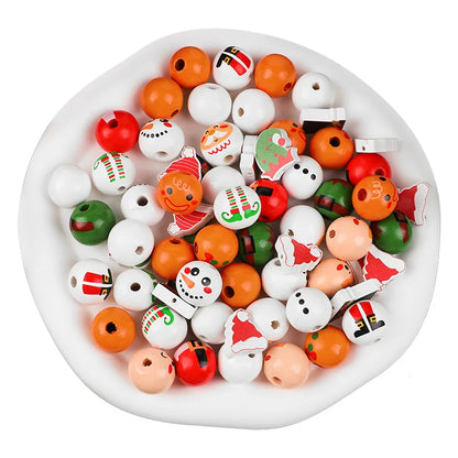 48/80Pcs DIY Christmas Wooden Beads Set Santa Snowman Elf Garland Xmas Tree Hanging Pendants New Year Party Home Decoration Gift