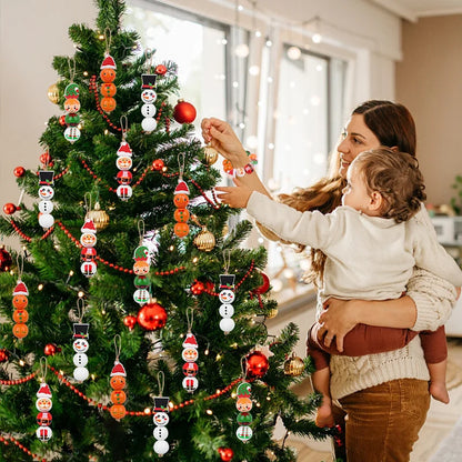 48/80Pcs DIY Christmas Wooden Beads Set Santa Snowman Elf Garland Xmas Tree Hanging Pendants New Year Party Home Decoration Gift