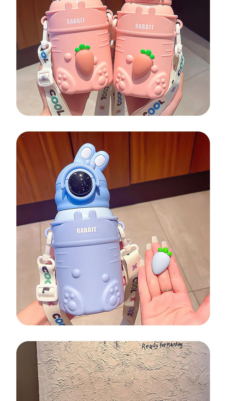 500ml Stainless Steel Thermal Water Bottle For Kids Cartoon Children Thermos Mug With Straw Leak-Proof Insulated Cup Drinkware